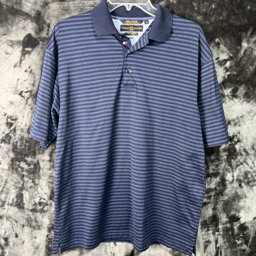 Tommy Hilfiger Golf Polo Shirt Medium Blue Striped Cotton